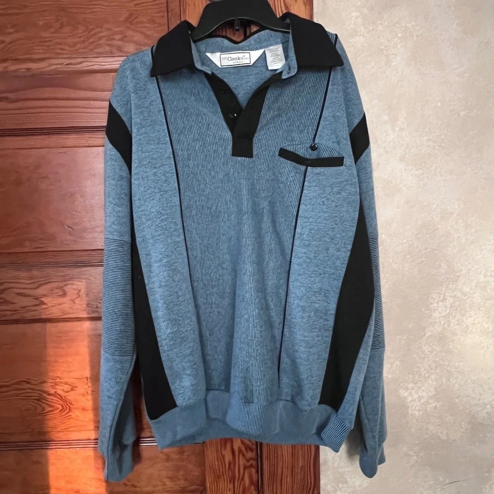 Vintage Classics by Palmland Men's 80'Retro Grandpacore Polo Sweatshirt Size M